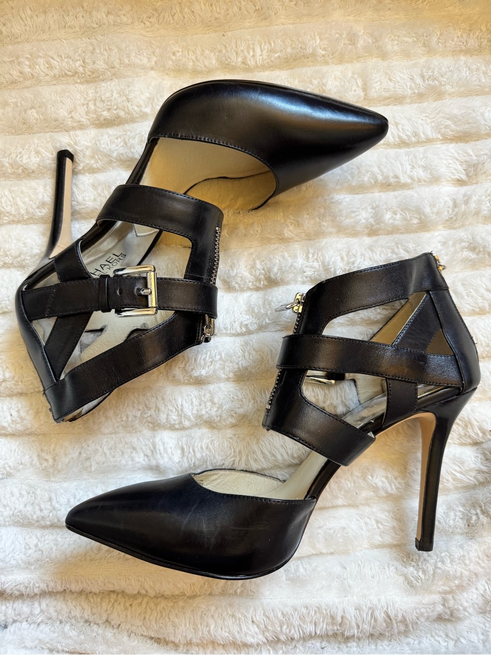 MICHAEL Michael Kors Black Strappy Pointed-Toe Stiletto Heels